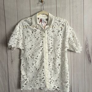 Ivory Lace Button-Up Blouse